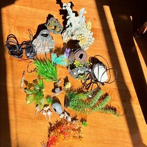 Aquarium Decor Set with Green and Orange Accents